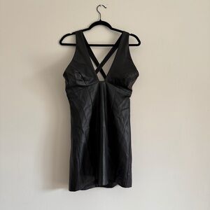 French Connection Faux Leather Mini Dress | V-Neck & Cross-Back Straps | Size 8